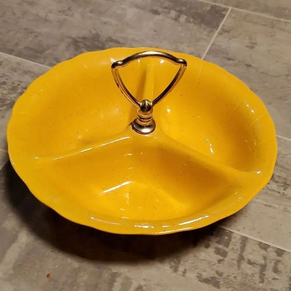 Vintage MCM Canary Yellow 3 Section Dish